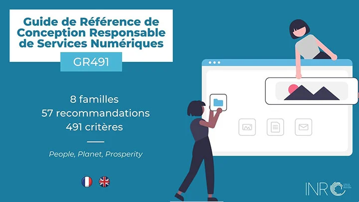 capture-écran du lancement du GR491, Guide de Référence de Conception Responsable de Services Numériques (8 familles, 57 recommandations, 491 critères)